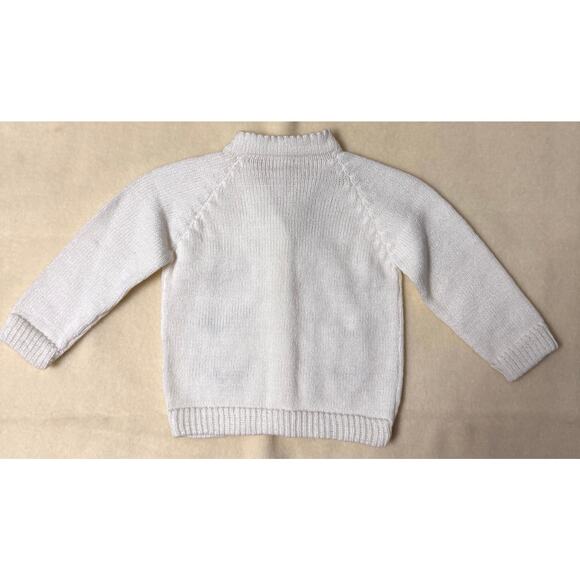 Vintage 90s Knit Cardigan Sweater Girls 6-9M White Pastel Floral Embroidered - Picture 2 of 7